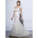 Slim A Line Gown Scalloped V-neckline Jeweling Empire Waist Satin Lace Chapel Train Wedding Dress Wedding Dresses 5602