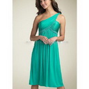 Party Gown/Cocktail Dresses Romantic Fashion One Shoulder Knee-length Green Little Dress/Prom