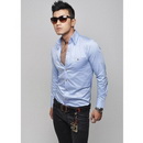 SHIPPING FREE 2011 New Mens Slim Luxury Stylish Contrast Buttons Dress Shirts Blue US Size S/M/L