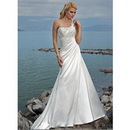 Sexy Style White Satin A Line Sleeveless Lace Wedding Dresses Beach Wedding Dress