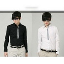 Free Shipping 2011 New British Fashion Elite Men's Classic Decorative Stylish Patched Dress Sleeve Shirt White