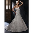 Free Shipping Satin Beading Chapel Train Applique Strapless Beach A Line Wedding Dresses for Bride