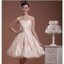 Sexy A Line Champagne Short Satin 2010 Knee Length Strapless Wedding Dresses with Bowknot