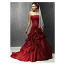 Taffeta Strapless A Line Asymmetrcail Pick Up Skirt Lace Up Back Chapel Train Wine Red Wedding Dress