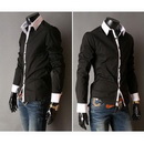 Fashion Men's Slim Luxury Stylish Patched Dress Shirts XS S M L Long Sleeve Shirt Casual Slim Fit Stylish Dress Shirts