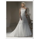 Free Shipping Organza Sheer Slant Neckline with One Shoulder and Rouched Bodice 2011 Bridal A Line Wedding Dress