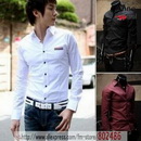 Decorative Piping Long Sleeve Shirt Slim (black, White, Wine Red) ST04