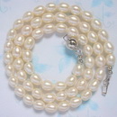 1pcs Jewelry 7.5-8mm Freshwater Oval Luster Pearl Beaded Necklaces +gife Box