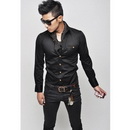 SHIPPING FREE 2011 New Mens Slim Luxury Stylish Contrast Buttons Dress Shirts Black US Size S/M/L