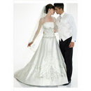 Free Shipping-satin Strapless Embroidery A Line Wedding Dress with Chapel Train Hot Sell 2011 Luxurious Bridal Gown