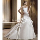 A-line Strapless Court Train Sleeveless Embroidery Satin Bride Wedding DressesNO58