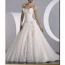 A Line Sweetheart Court Floor Length Handmade Flowers Organza Satin Wedding/evening Dress W001