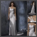 2010 Style Formal White One-Shoulder Wedding Dresses Court Train Embroidery Beadings Satin Wedding Bride Dress-