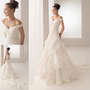 Free Shipping Sundayfrog Barcelona Off Shoulder Strapless Court Train Ruffled Embroidery Ivory Wedding Bridal Dress-005