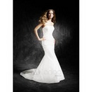 White Mermaid Trumpet Sweep Strapless Satin Wedding Go