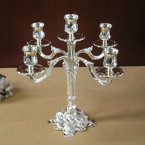 Free Shipping Silver Plated 5 Light Candelabra Metal Candle Holder Set Candlesticks Wedding Decoration B032