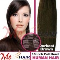 Free Shipping 70g Full Head 16" 7pcs Clip in On Human Hair Extension #2 Darkest Brown Cheap 16H7S#2