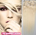 22" Clip In/on Hair Extension, 100% Human Hair Extension,Platinum #60, 7pcs/set,70g/set