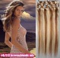 20" Clip In/on Hair Extension, 100% Human Hair Extension,#6/613, 8pcs/set,100g/set