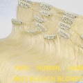 22" Clip in Human Hair Extensions BLEACH BLONDE #613 Remy EMS Free Shipping