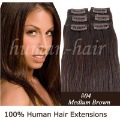 20" 6 Pcs/set Human Hair Clips On in Extension #4 Medium Brown Color, 36gram