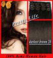 20 Inch 100% Remy Human Hair Extensions Clip In/On Hair,7pcs/70g/15 Clips ,Free Shipping,Darkest Brown 2#