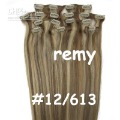 Full Head Set 20" 8pcs Remy Clip in On Human Hair Extension #12/613,100g,6sets/lot