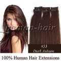 20" 6 Pcs/set Human Hair Clips On in Extension #33 Dark Auburn Color 36gram