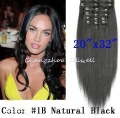 Free Shipping 20" * 32" 8PCS Remy Human Hair CLIP ON / IN HAIR EXTENSIONS #1B Natural Black 32"&85g 5sets/lot