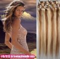 22" Clip In/on Hair Extension, 100% Human Hair Extension,#6/613, 7pcs/set,70g/set