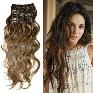 20",Clip In/on Hair Extensions,100% Remy Human Hair Extension,#4/27 7pcs/set,100g/set,Free Shipping Hk POST