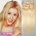 20" Clip In/on Hair Extension, 100% Human Hair Extension,Lightest Blonde #613, 7pcs/set,70g/set