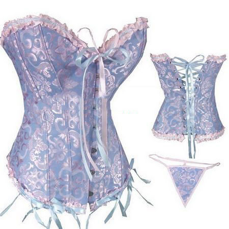 Sexy Lingerie Purple Bustier Corset + G-String A819BLUE