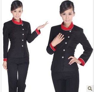 Black Restaurant Hotel With Buttons Uniforms
