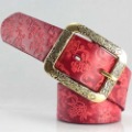 New Arrival!Chinese Flower-Carved Patterns,Flower-Carving Golden Copper Buckle,Full Grain Leather Belt,Girl's Belt in Spring.