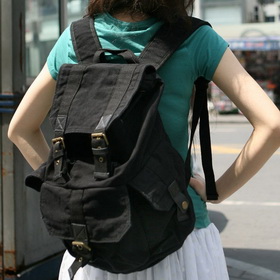 2351 Black Fashion Backpack Bag, 100% Cotton Canvas Backpack, Leather Bag,fashion Handbag,backpack