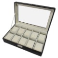 Free Shipping 12 WATCH BOX PU LEATHER DISPLAY CASE STORAGE LOCK Black New