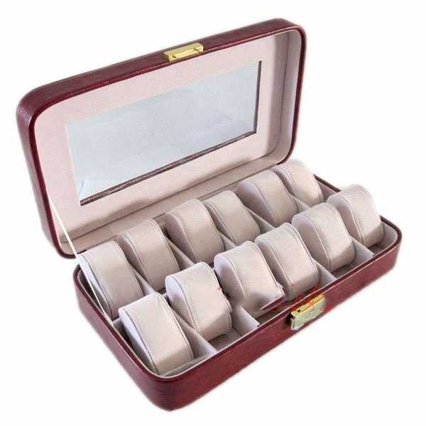 Hight Quality Leather Alloy Button Watch Case for 12 Watches