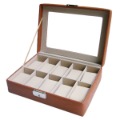 Hot Sale,Freeshipping,Fashion Watch Box with Glass Lid(10 Pcs Pillows),Watch Case,Tan