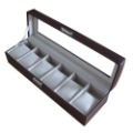 Rowling,PU 6 Leather Compartment Brown Watch Box with Window