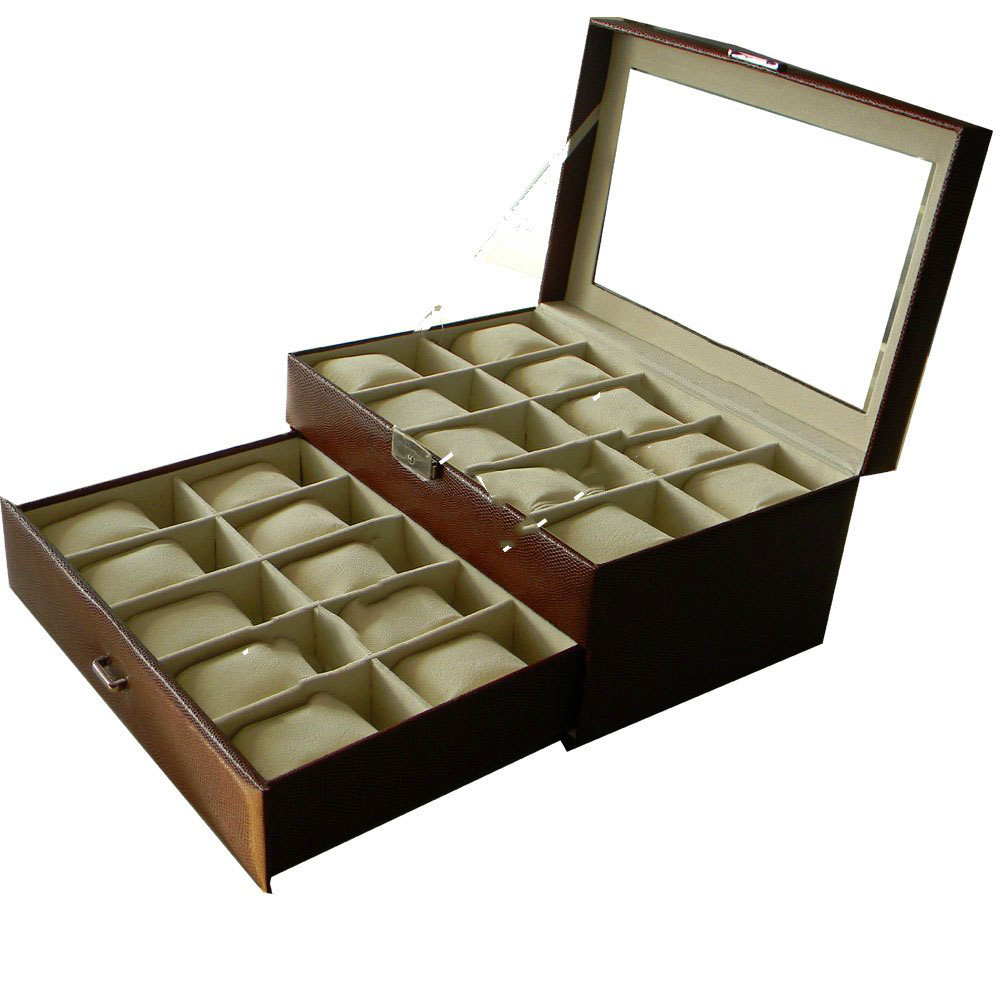 Brown PU Leather Watch Box ,Double Layers