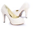 White Serpentine Pattern Closed Toes High Heel Women's Bridal Shoes