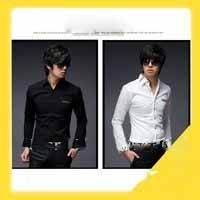 New Men's Casual Shirts Slim Fit Stylish Mens Dress Shirts(Black & White)