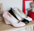 Leather Material Hand-Made Elegant High Heel Wedge Shoes