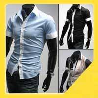 New Men's Anti-Shrink Anti-Wrinkle Cotton Short Sleeves Slim Fit Stylish Dress Shirts