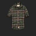Slim Army Green Check Pattern Short Sleeves Men's Shirts