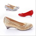Low Heeled Closed Toes Crystal Bead Women's Bridal Shoes