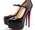 High Heels Black Leather Platform High Heel Women's Bridal Shoes