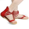 100% Leather Red Gladiator Flat Sandals Shoes