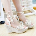 Big Flower Lace Up Cool & Comfortable Wedge Shoes